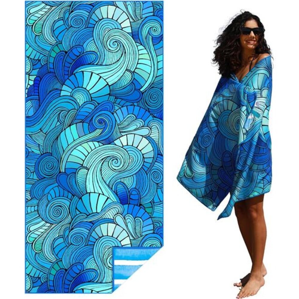 Microfiber Lightweight Thin Gym Beach Towel Compact Waves Tie Dye Desing 32"x71" - Picture 7 of 7